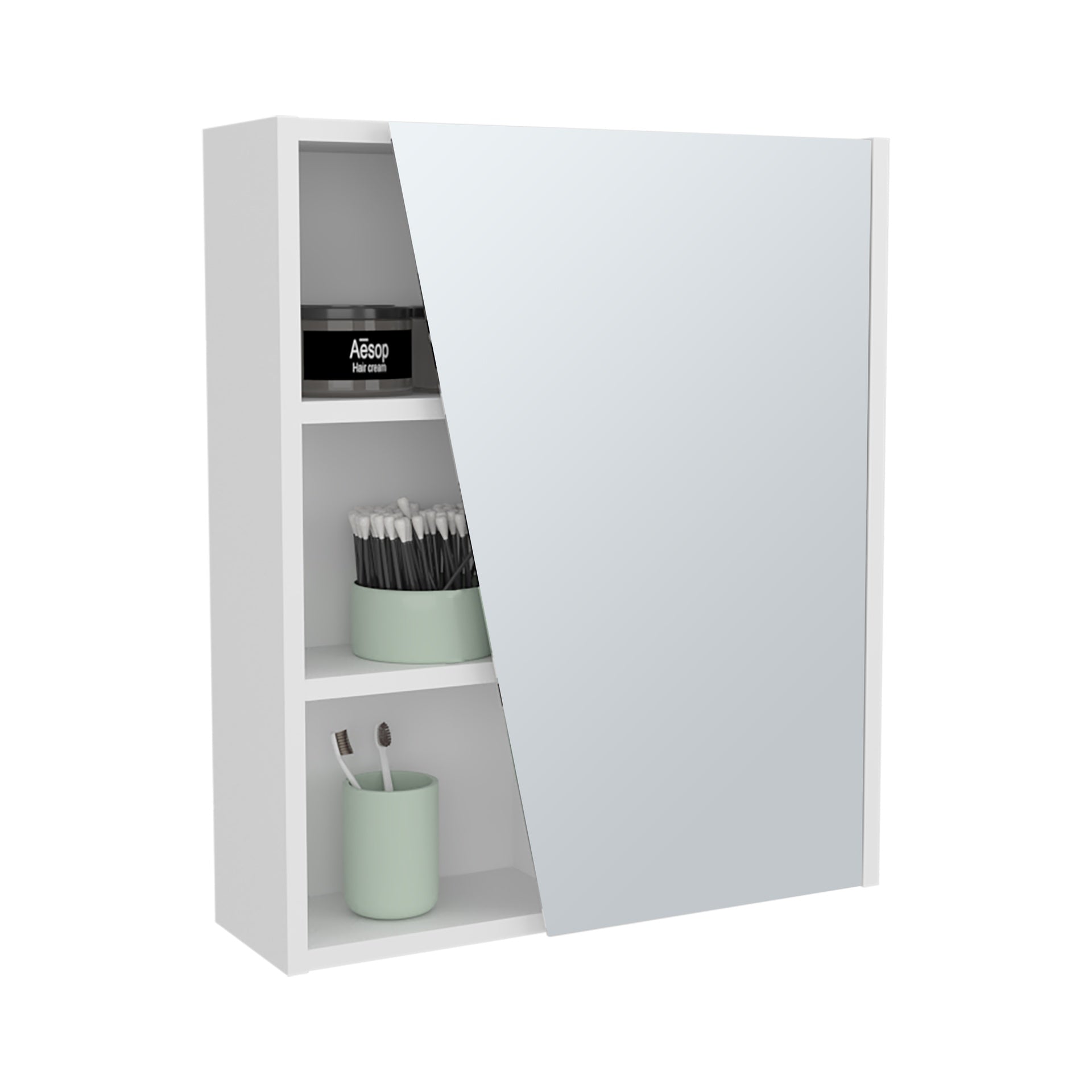 Medicine Cabinet, 1 Door, 5 Shelves, 1 Mirror, White