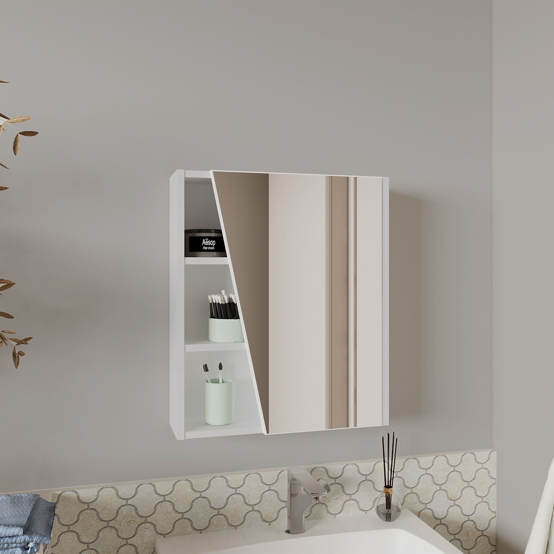 Medicine Cabinet, 1 Door, 5 Shelves, 1 Mirror, White
