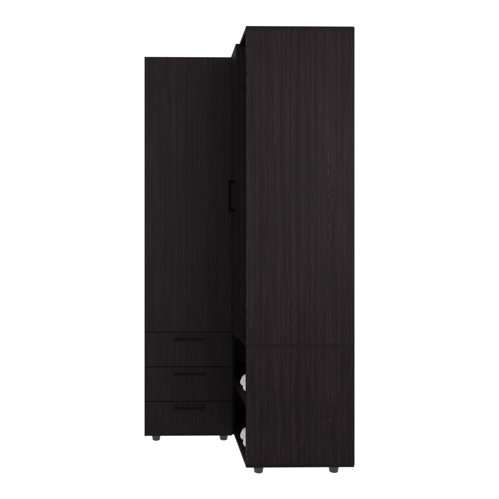 Armoire 70.9 inch H, 1 Door, 3 Drawers, 7 Shelves, 10 Legs, Black Wengue - Bedroom