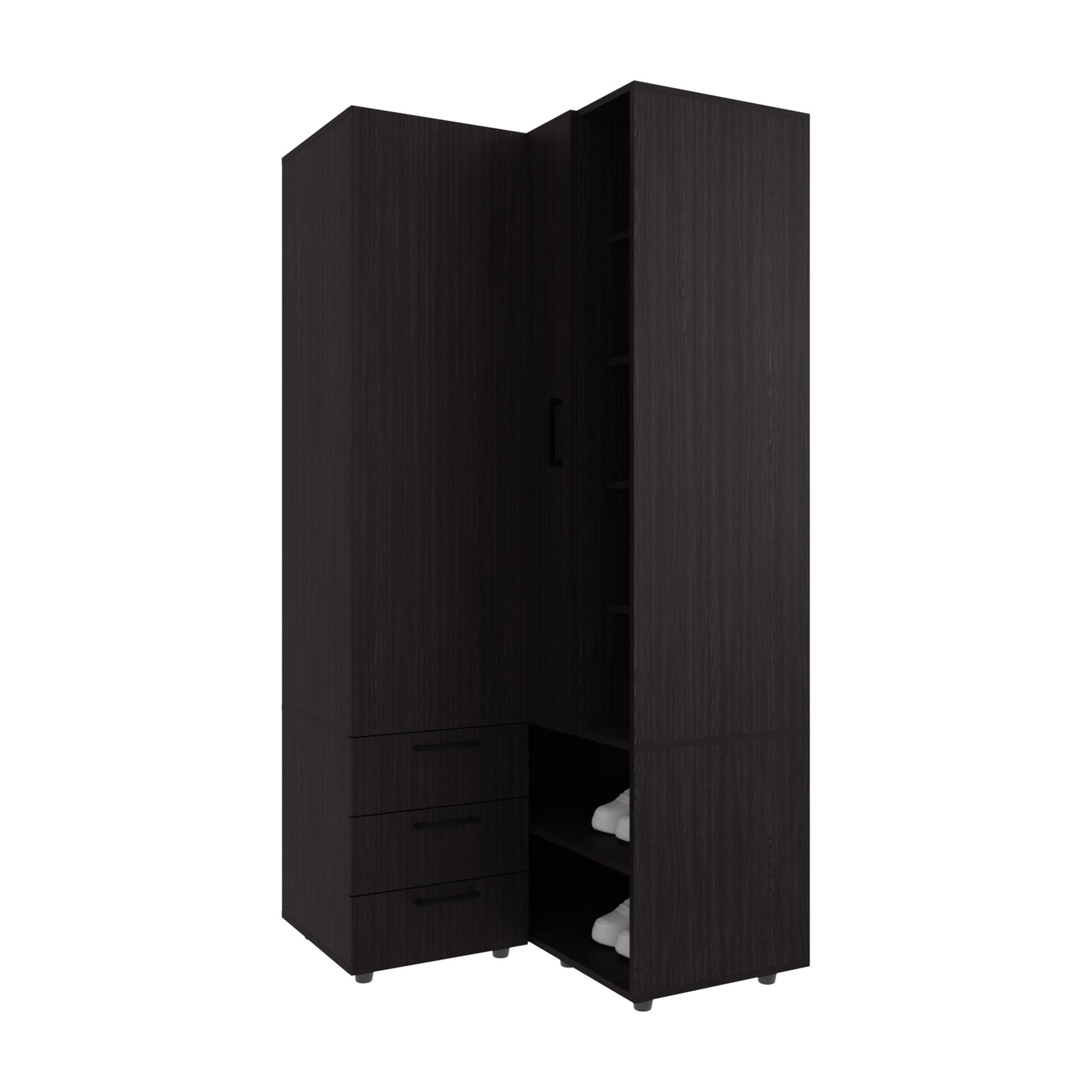 Armoire 70.9 inch H, 1 Door, 3 Drawers, 7 Shelves, 10 Legs, Black Wengue - Bedroom