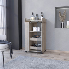 Lusk Bar Cart with 2-Bottle Holder Shelf, Glass Door and Casters