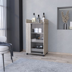 Lusk Bar Cart with 2-Bottle Holder Shelf, Glass Door and Casters