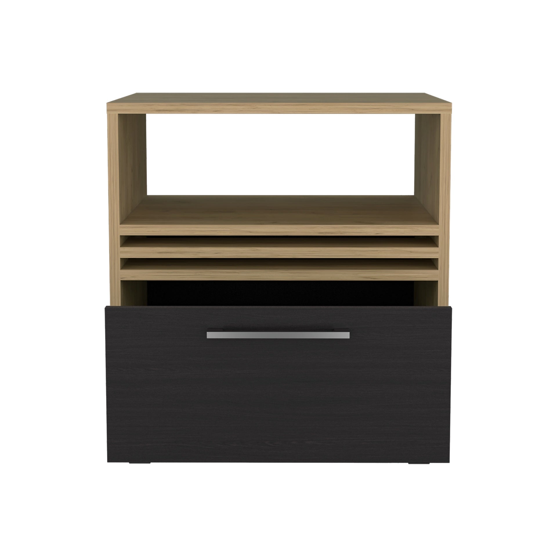 Nightstand, 1 Drawer, 4 Wheels, 1 Shelf, Natural Oak / Black