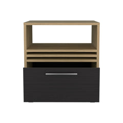 Nightstand, 1 Drawer, 4 Wheels, 1 Shelf, Natural Oak / Black