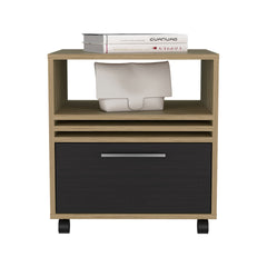 Nightstand, 1 Drawer, 4 Wheels, 1 Shelf, Natural Oak / Black