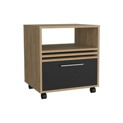 Nightstand, 1 Drawer, 4 Wheels, 1 Shelf, Natural Oak / Black