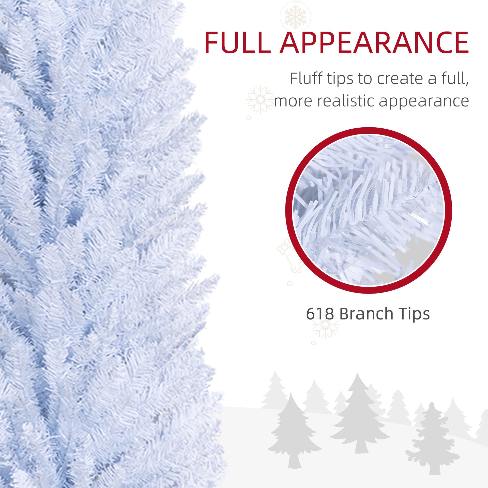 HOMCOM 8' Artificial Pencil Christmas Tree, Slim Xmas Tree with 618 Realistic Branch Tips and Plastic Stand, White