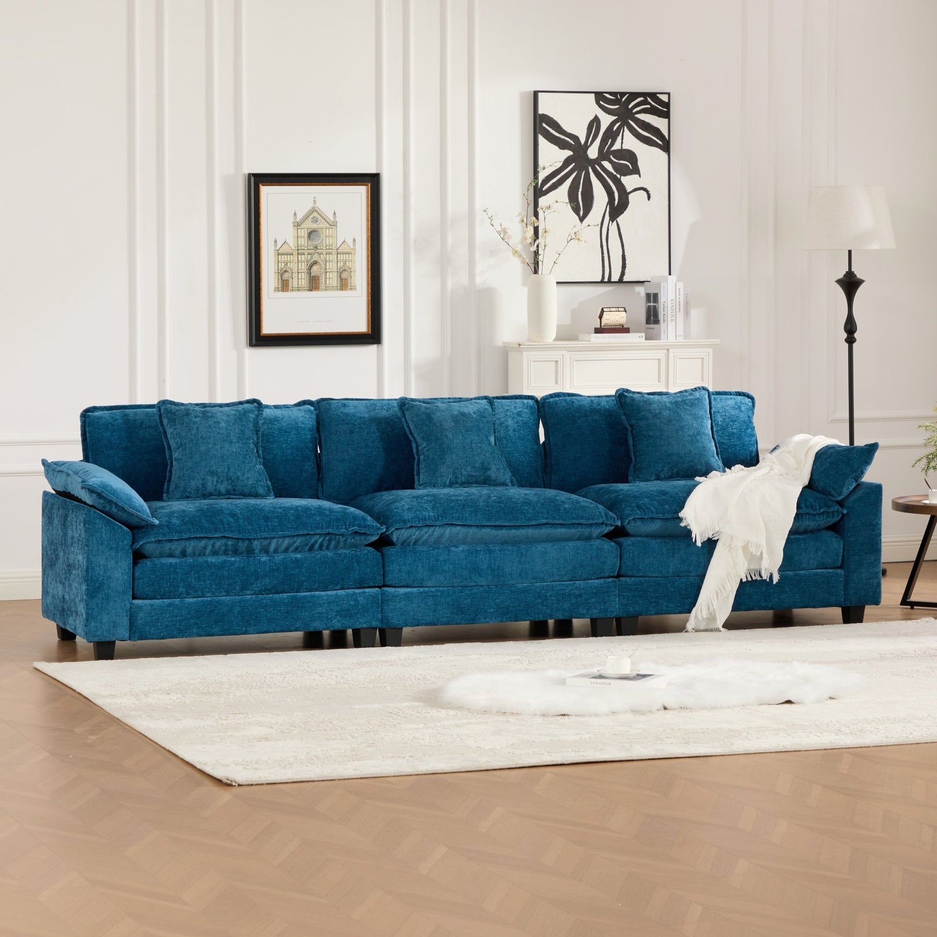 Wider Armrest 3 Seats (Ottoman is not included), Modern Sectional Couch, for Living Room Bedroom and Apartment, Comfy Double Layer Upholstered Seat Cushion, Breathable Chenille Fabric,Blue,SW5043BL