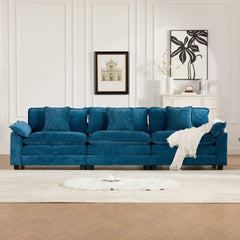 Wider Armrest 3 Seats (Ottoman is not included), Modern Sectional Couch, for Living Room Bedroom and Apartment, Comfy Double Layer Upholstered Seat Cushion, Breathable Chenille Fabric,Blue,SW5043BL