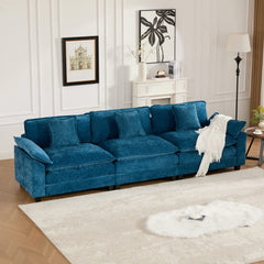 Wider Armrest 3 Seats (Ottoman is not included), Modern Sectional Couch, for Living Room Bedroom and Apartment, Comfy Double Layer Upholstered Seat Cushion, Breathable Chenille Fabric,Blue,SW5043BL