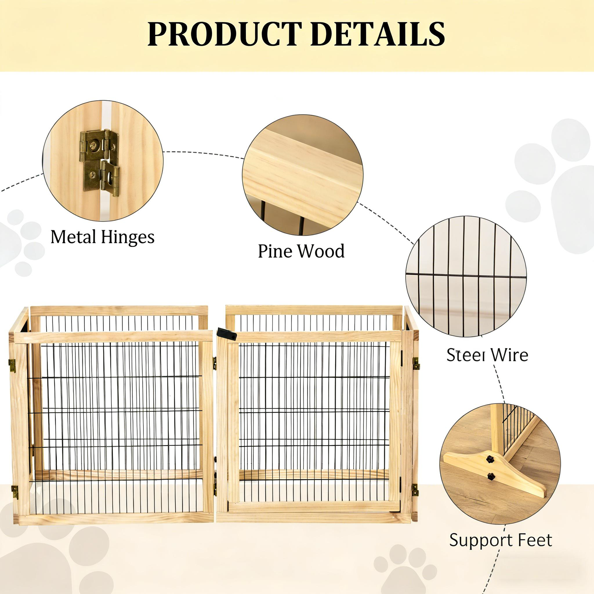 6-Panel Folding Dog,Wooden Pet Gate