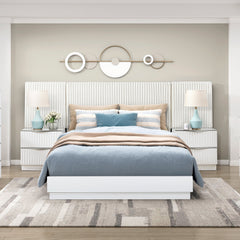 Luxurious Pearl White Finish 5pc Queen Wall Bed Set Soft Upholstery Headboard Panel Glam Bedroom Furniture