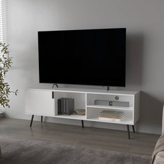 White TV Stand Multistorage with a Door and Open Storage