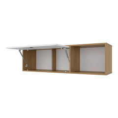 Natural Oak and White Wall-Mounted Cabinet with Lift-Up Door