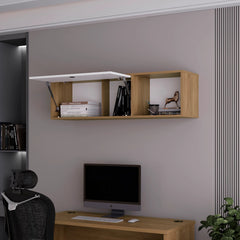 Natural Oak and White Wall-Mounted Cabinet with Lift-Up Door