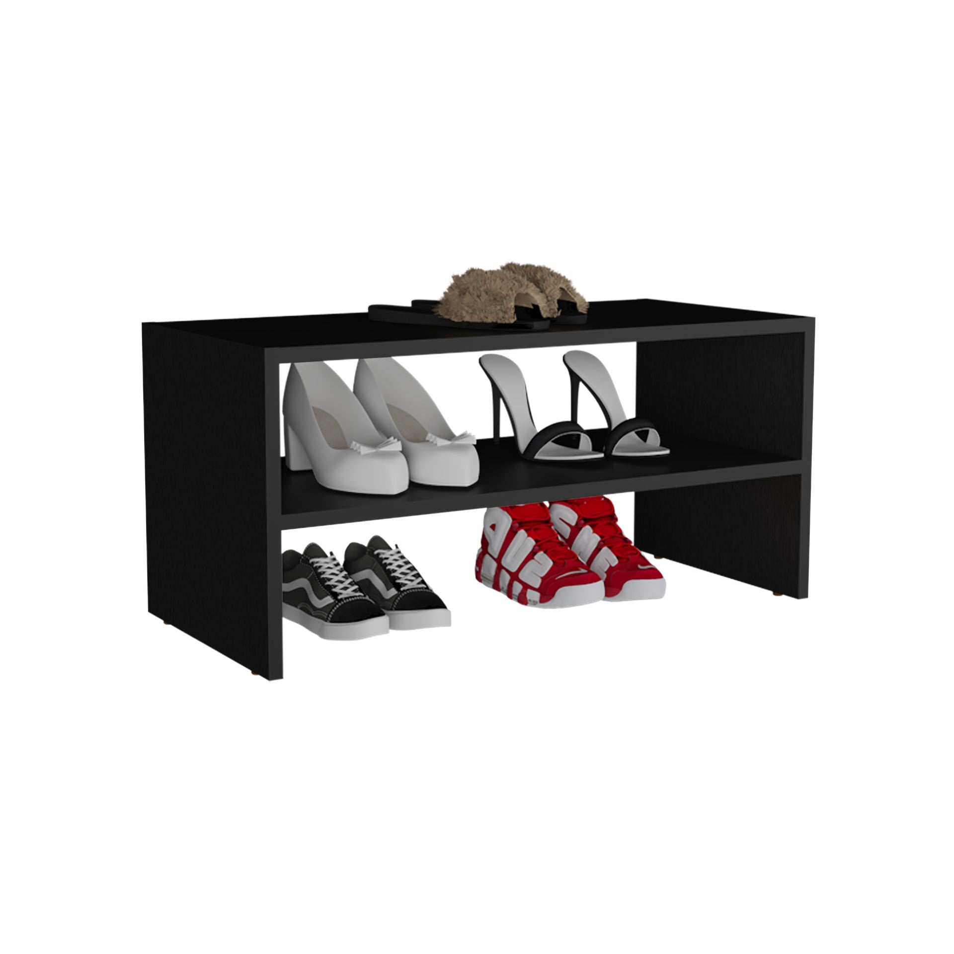 Shoe Rack 13.7" H, with 2 Shelves, Black