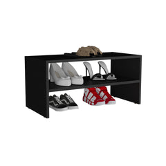 Shoe Rack 13.7" H, with 2 Shelves, Black