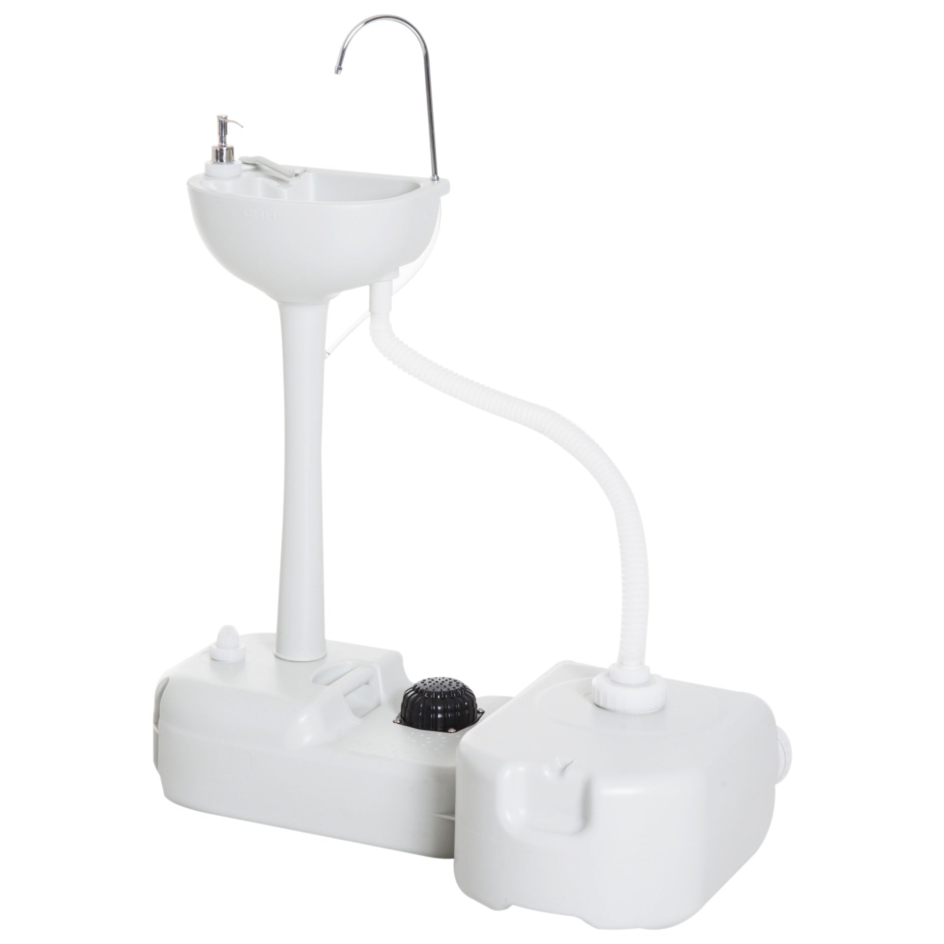 kleankin Portable Camping Sink, Handwashing Station Basin with 4.5 Gallon Tank, 6.3 Gallon Recovery Tank, Rolling Wheels & Soap Dispenser for RV, Outdoor Events, Gatherings, HDPE, White