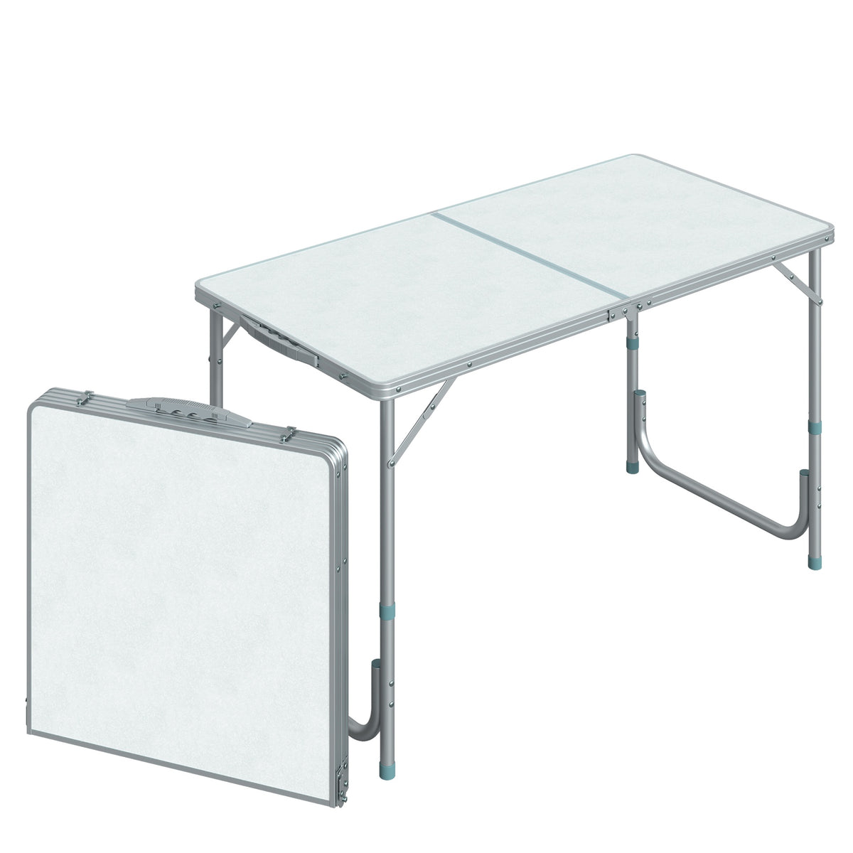 Outsunny 47" Folding Camping Table with Height Adjustability, Lightweight Portable Table with Carry Handle, Outdoor Folding Table Camping Accessories