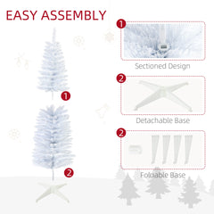 HOMCOM 5' Snow Flocked Artificial Pencil Christmas Tree, Slim Xmas Tree with Realistic Branches and Plastic Base Stand for Indoor Decoration, White