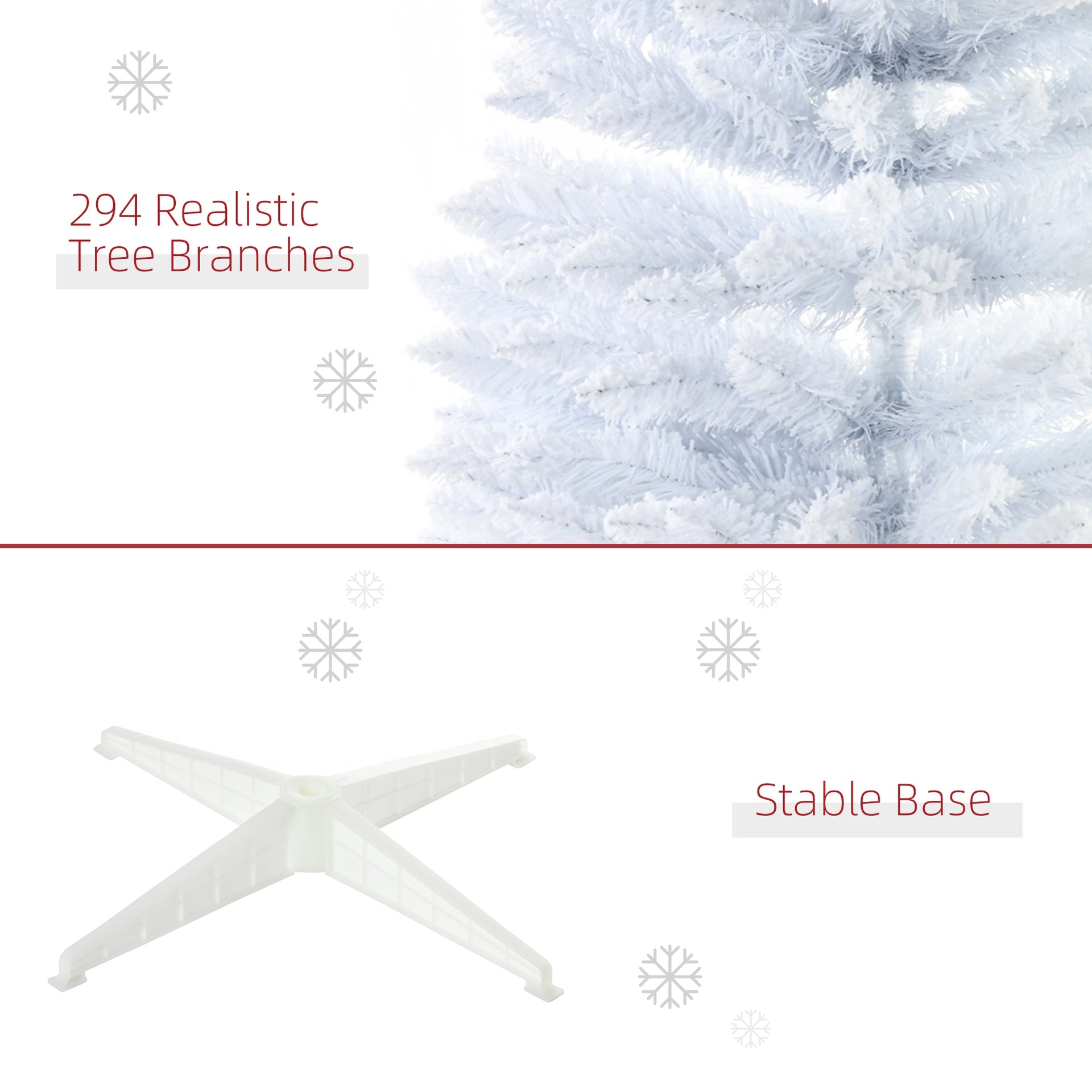 HOMCOM 5' Snow Flocked Artificial Pencil Christmas Tree, Slim Xmas Tree with Realistic Branches and Plastic Base Stand for Indoor Decoration, White