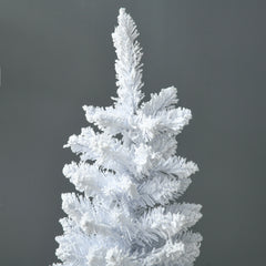 HOMCOM 5' Snow Flocked Artificial Pencil Christmas Tree, Slim Xmas Tree with Realistic Branches and Plastic Base Stand for Indoor Decoration, White