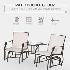Outsunny Outdoor Glider Chairs with Coffee Table, Patio 2-Seat Rocking Chair Swing Loveseat with Breathable Sling for Backyard, Garden, and Porch, Beige