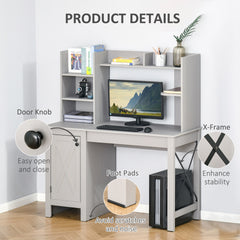 HOMCOM Farmhouse Computer Desk with Hutch and Cabinet, Home office Desk with Storage, for Study, Light Grey