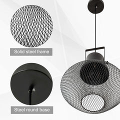 HOMCOM Industrial Pendant Light Fixtures, Black Metal Frame Hanging Ceiling Light for Living Room, Bedroom, Kitchen, Dining Room with Adjustable Hanging Chain, Black