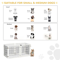 PawHut Wooden Dog Gate, 170" Freestanding Pet Gate, 6-Panel Foldable Dog Safety Barrier with 2 Support Feet for House Doorway Stairs, Small and Medium Dogs, White