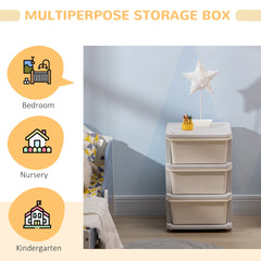 Qaba 3 Tier Kids Storage Unit, 3 Drawer Chest Toy Organizer Plastic Bins for Kids Bedroom Nursery Kindergarten Living Room for Boys Girls Toddlers, Cream White