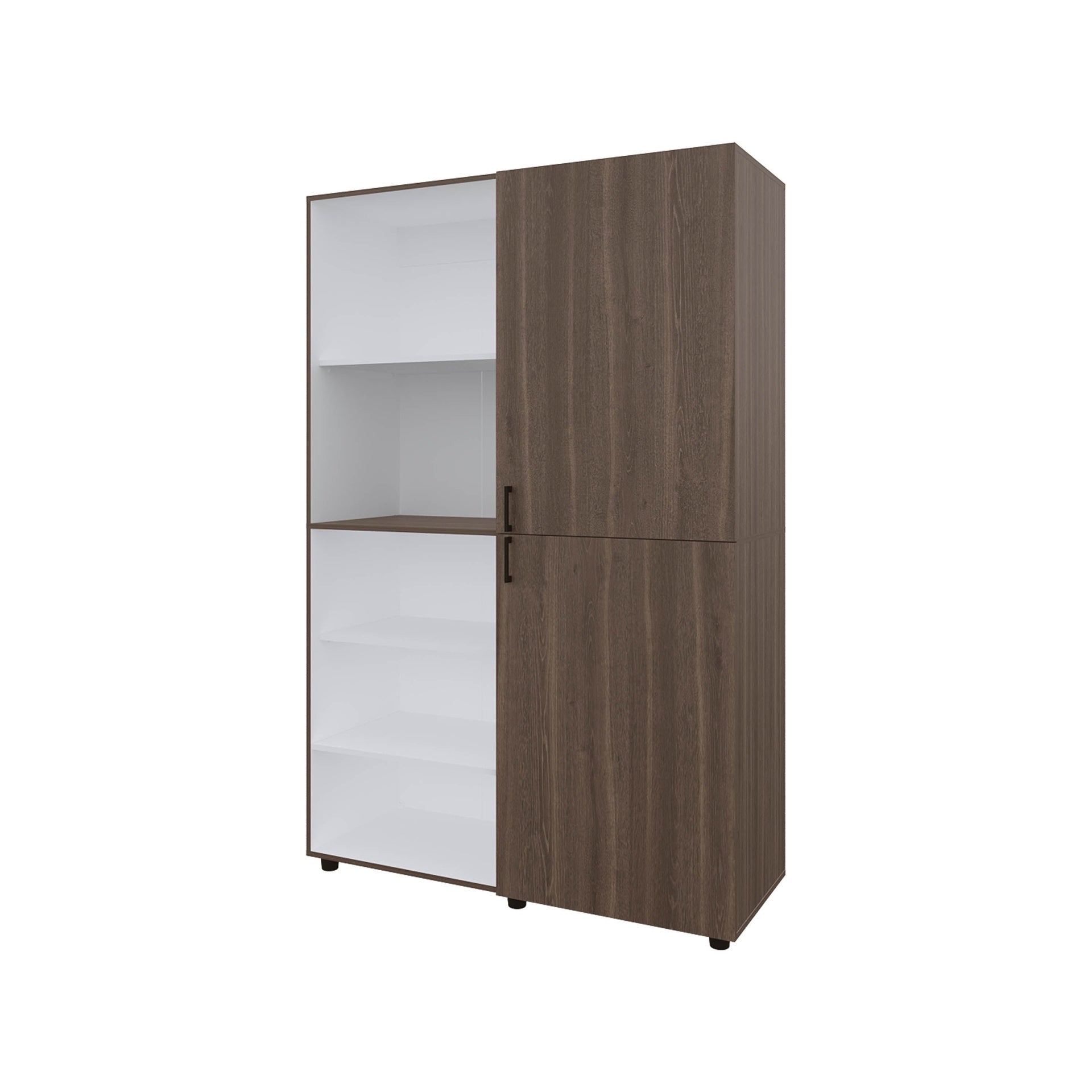 Grey Walnut and White 2-Door Wardrobe with Open Storage