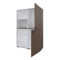 Grey Walnut and White 2-Door Wardrobe with Open Storage