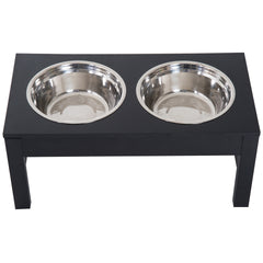 PawHut 23" Modern Decorative Dog Bone Wooden Heavy Duty Pet Food Bowl Elevated Feeding Station - Black