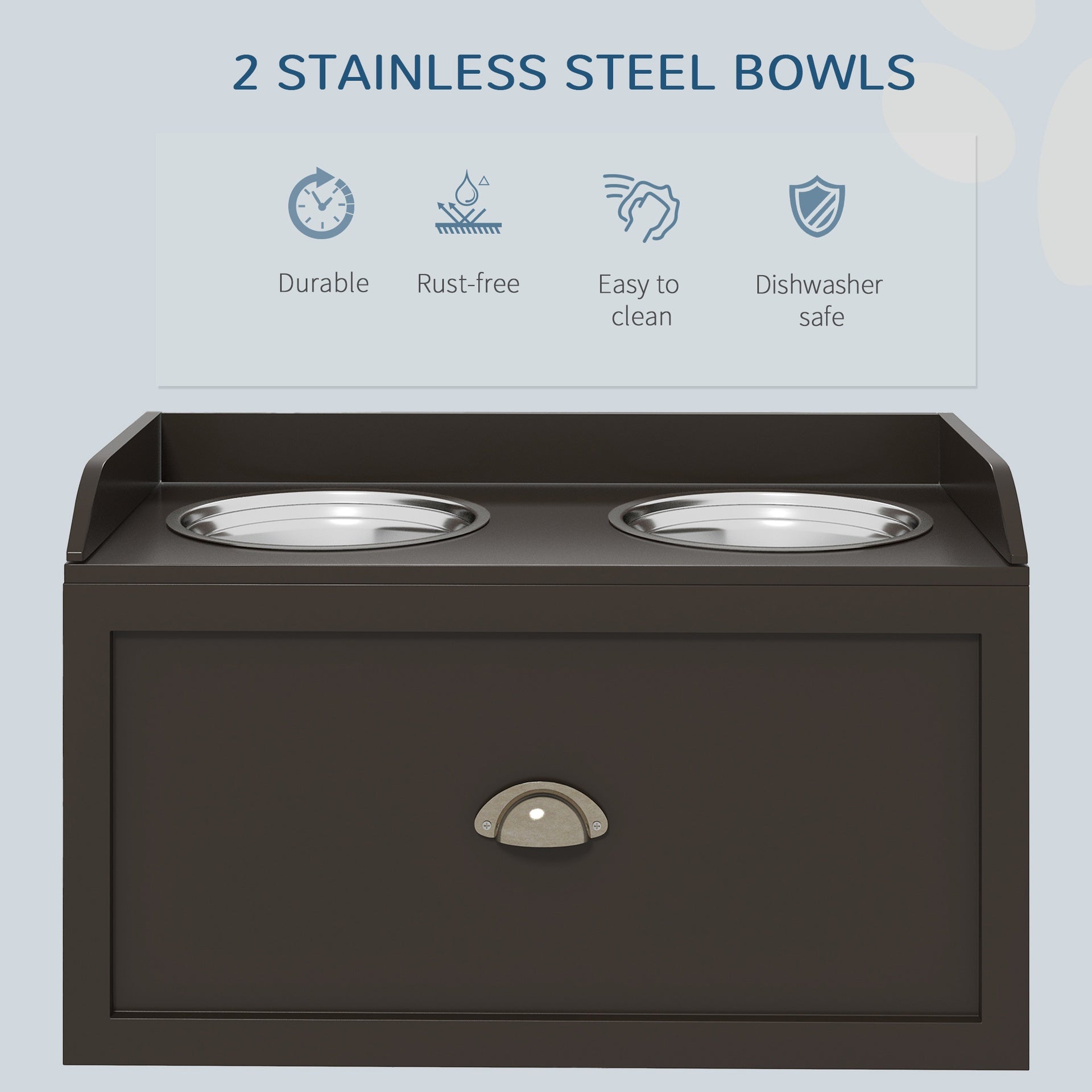PawHut Dog Feeding Station with Storage Drawer, Dog Food Storage Cabinet with 2 Removable Elevated Dog Bowls for Large Sized Dogs, Coffee