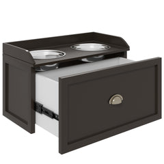 PawHut Dog Feeding Station with Storage Drawer, Dog Food Storage Cabinet with 2 Removable Elevated Dog Bowls for Large Sized Dogs, Coffee