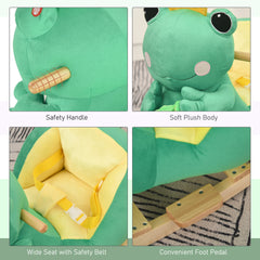 Qaba Kids Ride-On Rocking Horse Toy Frog Style Rocker with Fun Music, Seat Belt & Soft Plush Fabric Hand Puppet for Children 18-36 Months