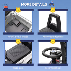 Aosom Kids Push Ride On Car with Working PA System and Horn, Police Truck Style  Foot-to-Floor Sliding Car for Boys and Girls with Under-Seat Storage, for 18 Months to 5 Years Old, White
