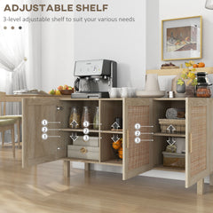 HOMCOM Sideboard Buffet Cabinet, Kitchen Cabinet, Coffee Bar Cabinet with 3 Rattan Doors and Adjustable Shelves, Natural Mixed