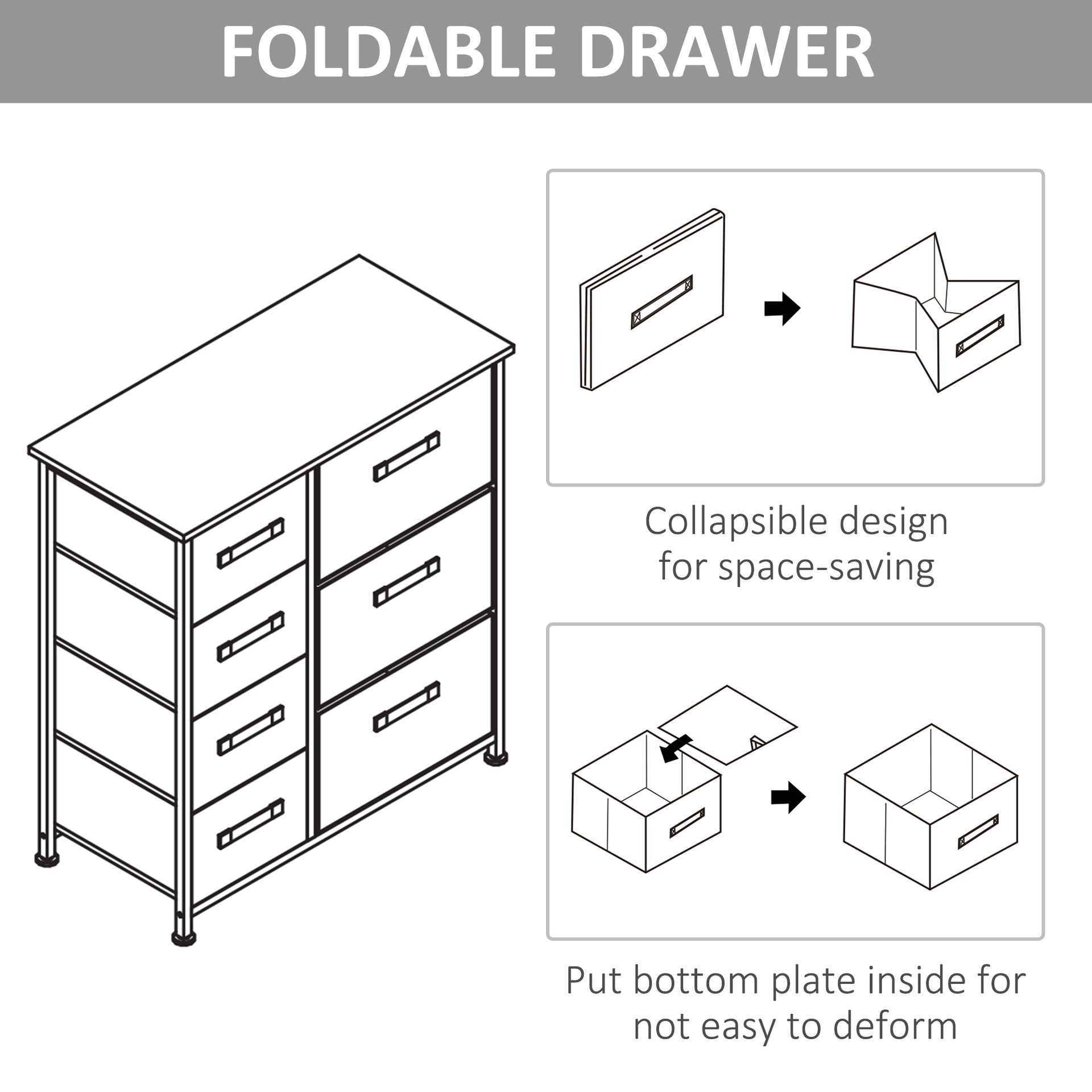 HOMCOM 7-Drawer Dresser Storage Tower Cabinet Organizer Unit, Easy Pull Fabric Bins with Metal Frame for Bedroom, Closets, Light Gray