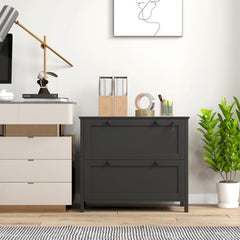 HOMCOM 2 Drawer File Cabinet with Lock, Lateral Filing Cabinet with Keys and Adjustable Hanging Bar for Letter, A4 and Legal Size, File Cabinet for Home Office, Black
