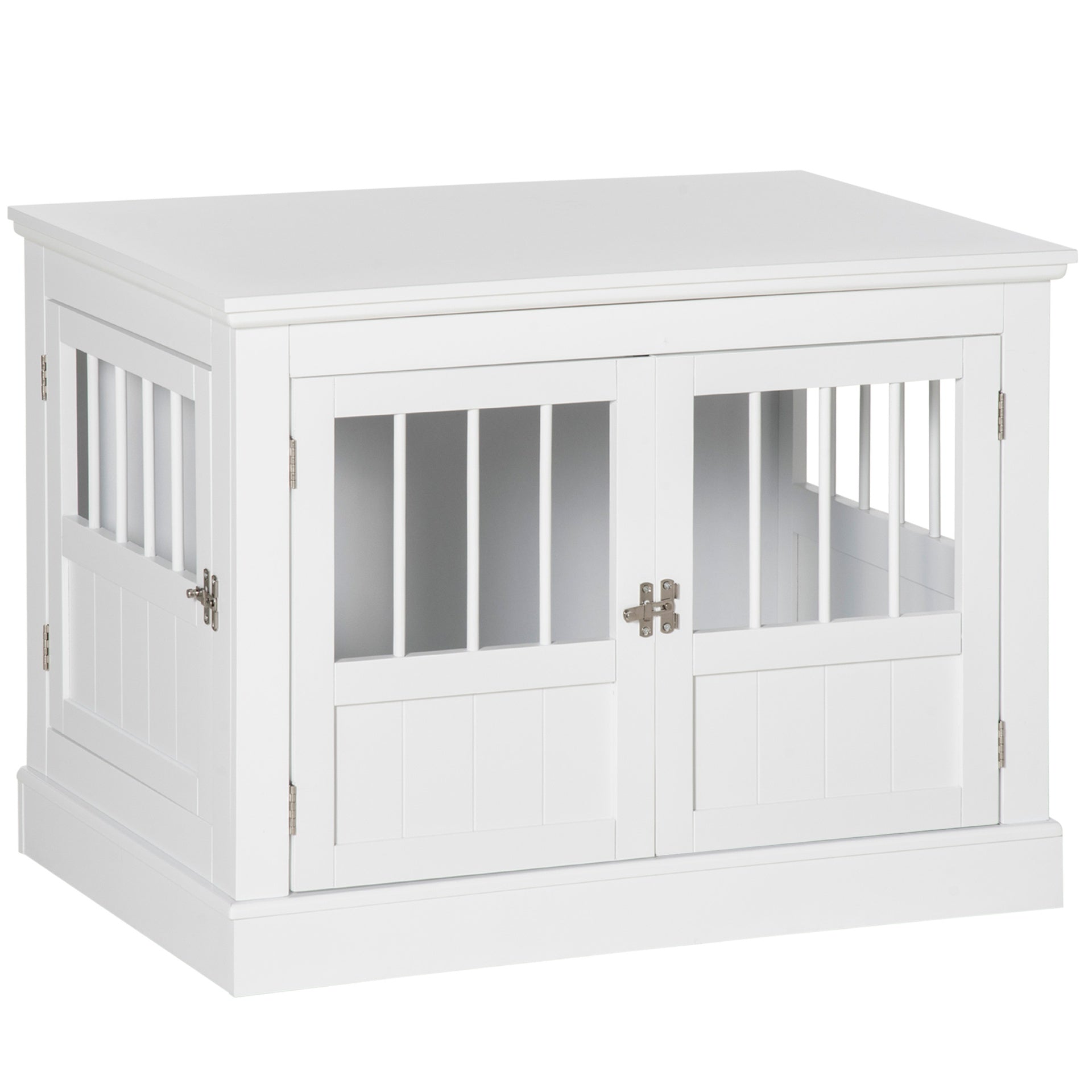 PawHut Dog Crate End Table with Triple Doors, Wooden Dog Crate Furniture Indoor Use, Puppy Crate with and Steel Tubes, for Small Dogs, White