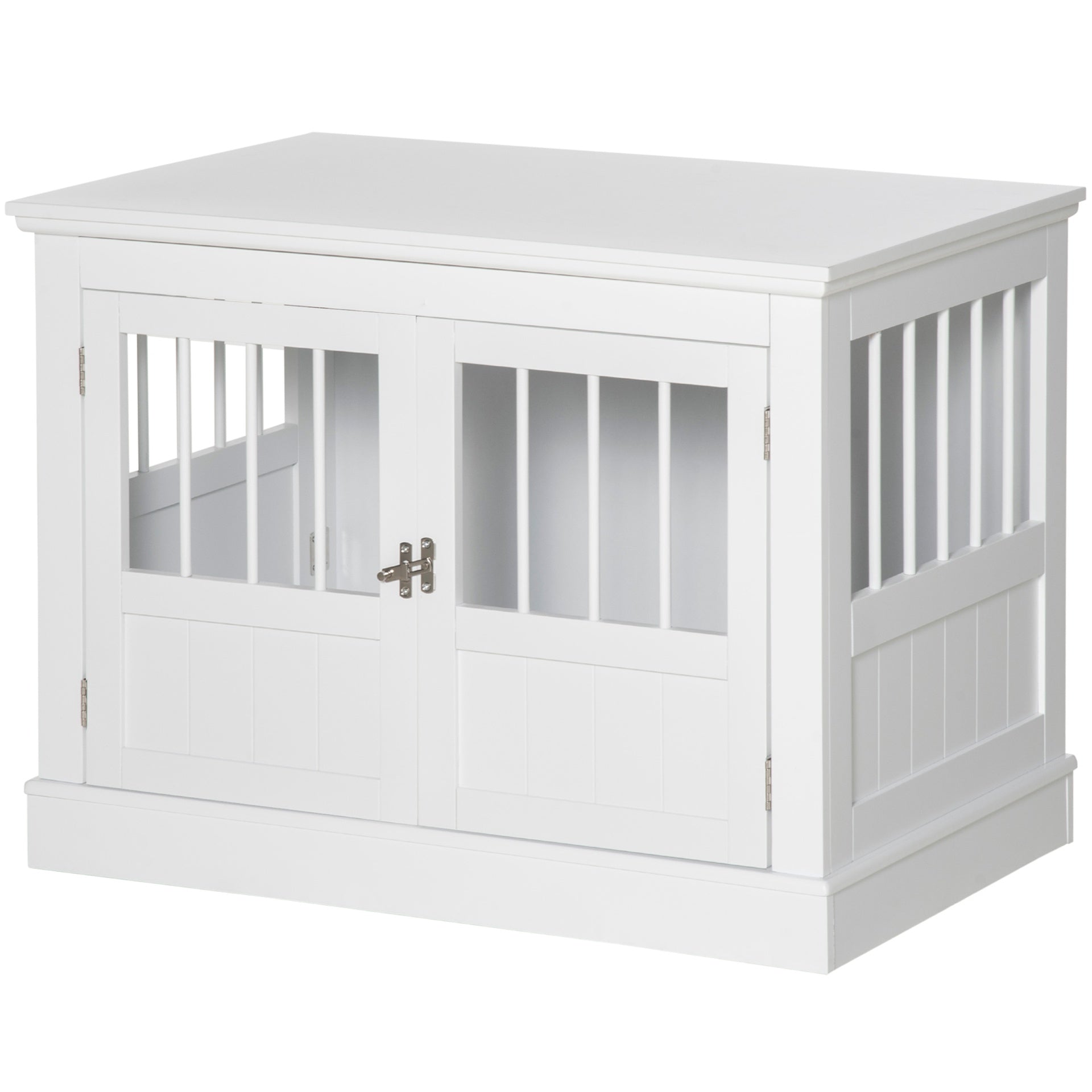 PawHut Dog Crate End Table with Triple Doors, Wooden Dog Crate Furniture Indoor Use, Puppy Crate with and Steel Tubes, for Small Dogs, White