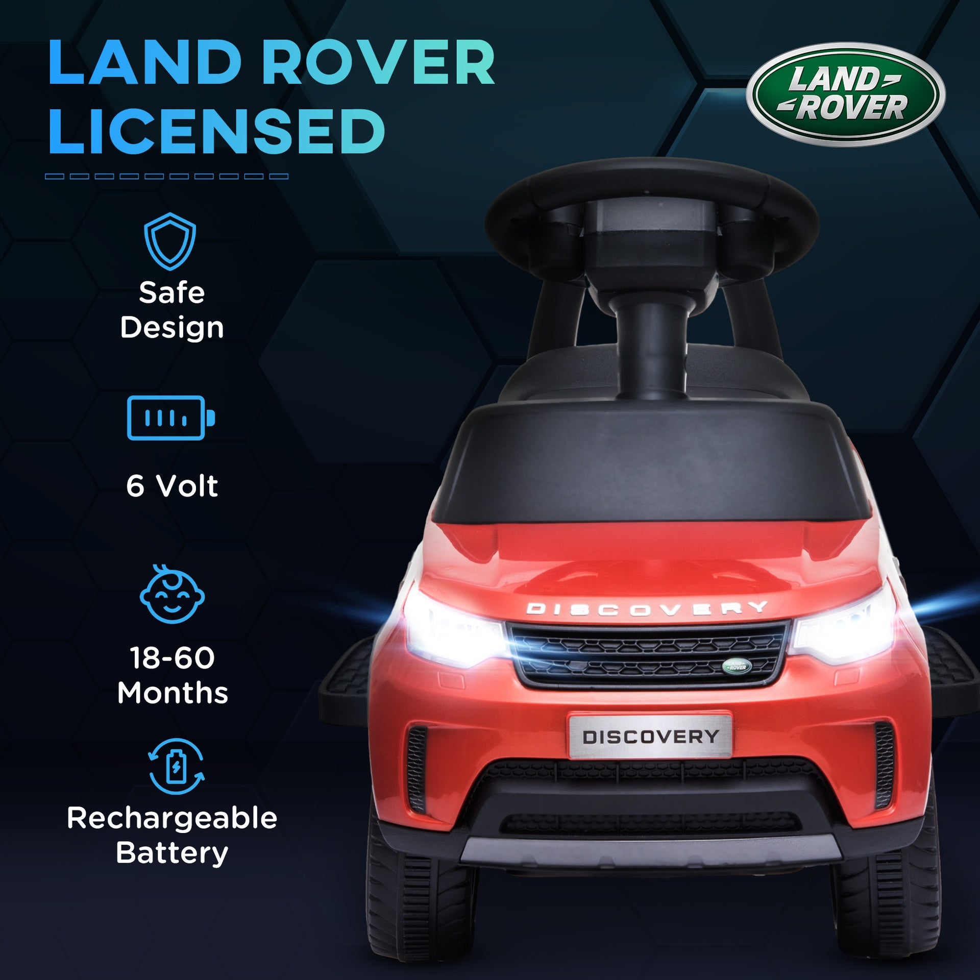 Qaba Land Rover Licensed 6V Ride on Push Car, 2 in 1 Sliding Car, Battery Powered Electric Car for Kids with Headlights Music Horn for 18-60 Months, Red