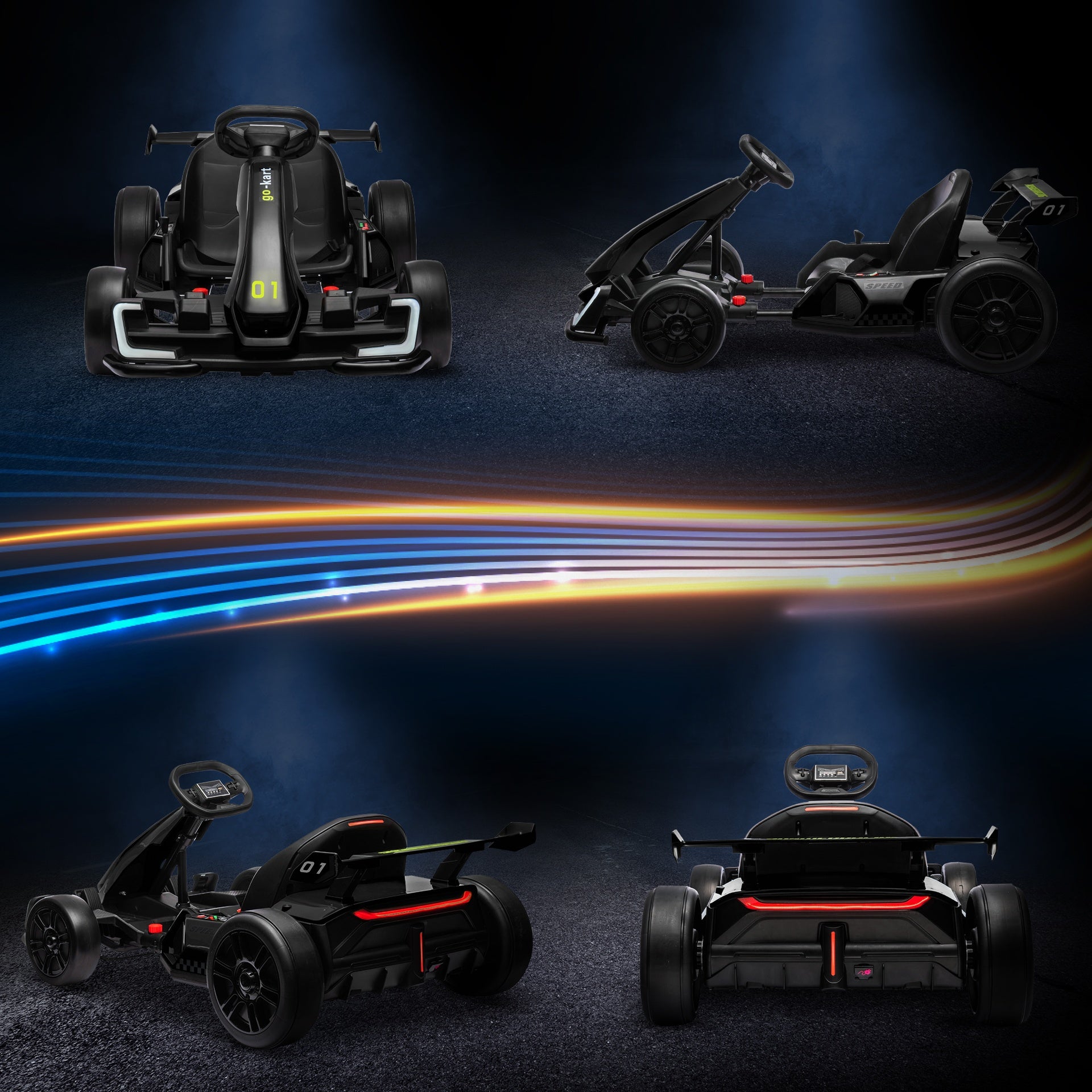 Aosom  24V 7.5 MPH Electric Go Kart with Adjustable Seat, Drifting Car Battery Powered Ride on Toy Outdoor with Slow Start, Button Start, Music, Honking Horn, Lights, for 6-12 Years Old, Black