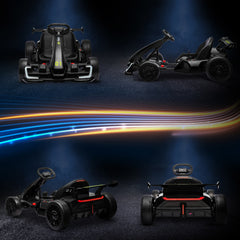Aosom  24V 7.5 MPH Electric Go Kart with Adjustable Seat, Drifting Car Battery Powered Ride on Toy Outdoor with Slow Start, Button Start, Music, Honking Horn, Lights, for 6-12 Years Old, Black