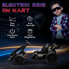 Aosom  24V 7.5 MPH Electric Go Kart with Adjustable Seat, Drifting Car Battery Powered Ride on Toy Outdoor with Slow Start, Button Start, Music, Honking Horn, Lights, for 6-12 Years Old, Black