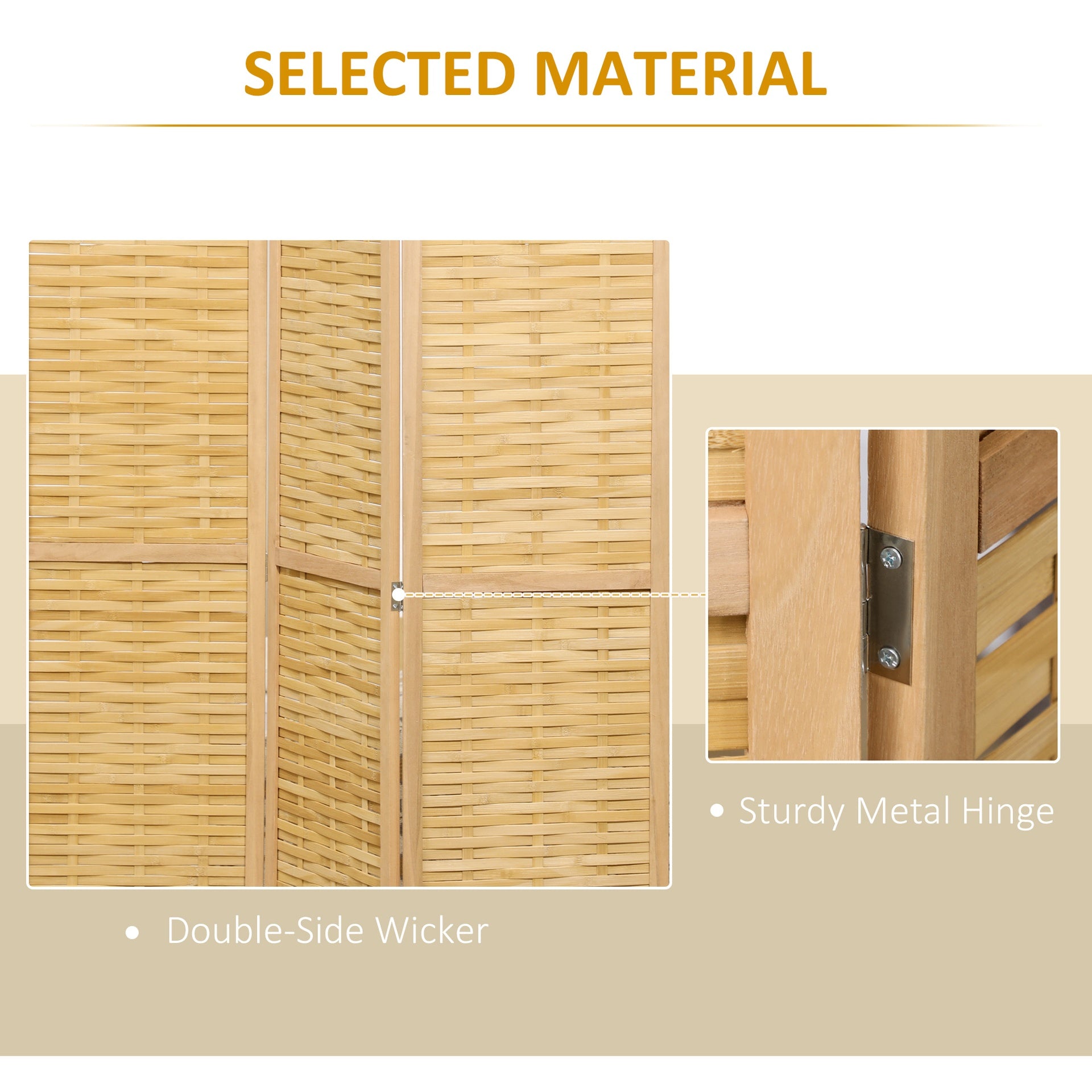 HOMCOM 4 Panel Room Divider, 5.5' Tall Bamboo Portable Folding Privacy Screens, Hand-Woven Double Side Partition Wall Dividers for Home Office, Natural