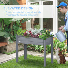 Outsunny Raised Garden Bed with Legs, 34" x 18" x 30", Elevated Wooden Planter Box, Self-Draining with Bed Liner for Vegetables, Herbs, and Flowers Backyard, Patio, Balcony Use, Dark Gray