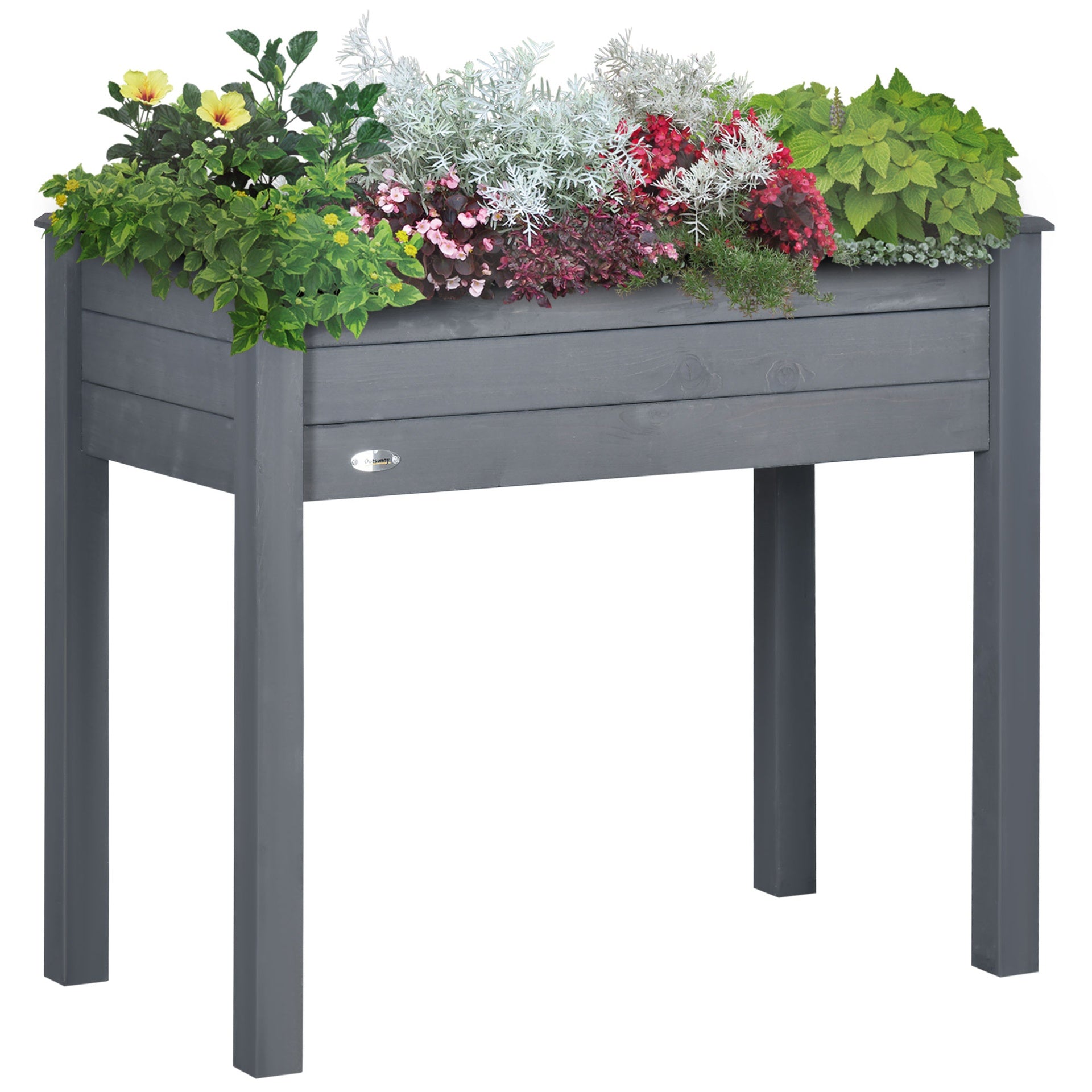 Outsunny Raised Garden Bed with Legs, 34" x 18" x 30", Elevated Wooden Planter Box, Self-Draining with Bed Liner for Vegetables, Herbs, and Flowers Backyard, Patio, Balcony Use, Dark Gray
